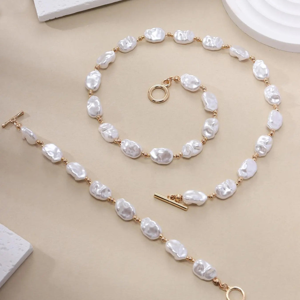2PC Baroque Pearl Necklace & Bracelet Set