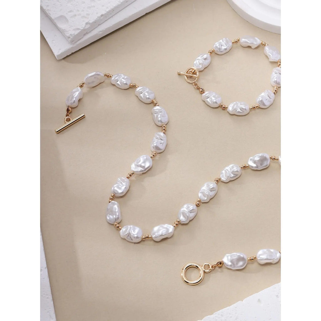2PC Baroque Pearl Necklace & Bracelet Set