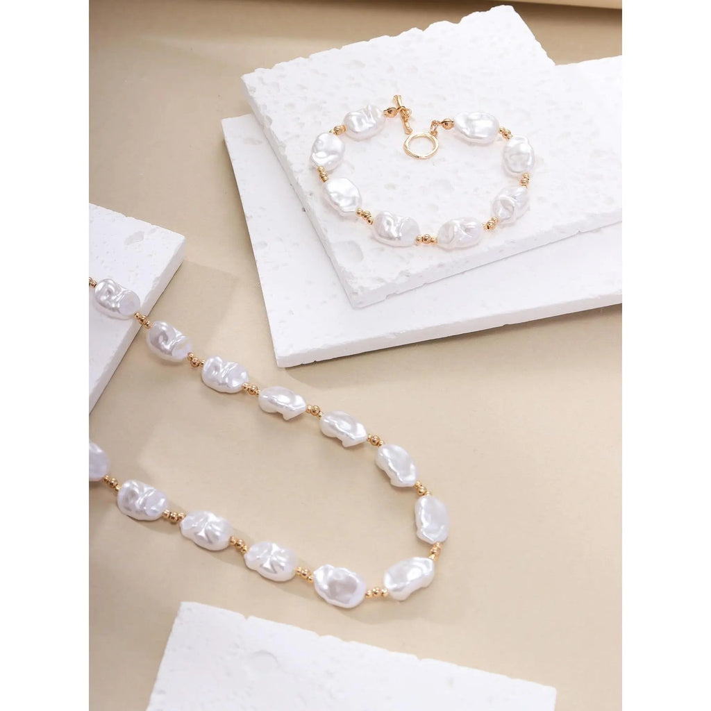 2PC Baroque Pearl Necklace & Bracelet Set