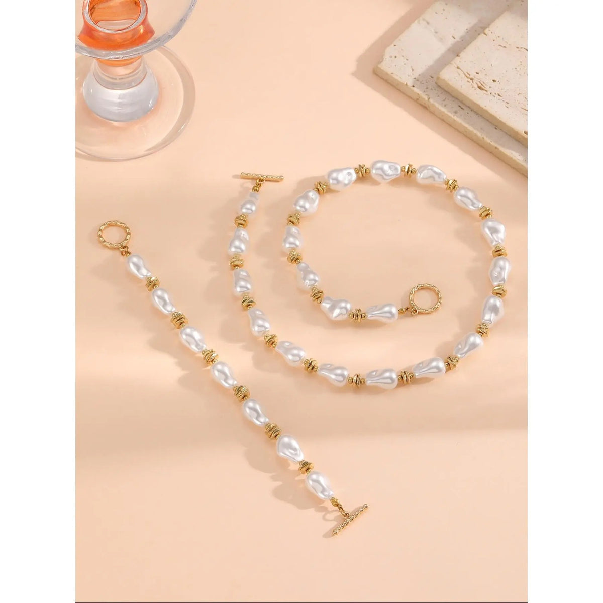 2PC Baroque Pearl Necklace & Bracelet Set
