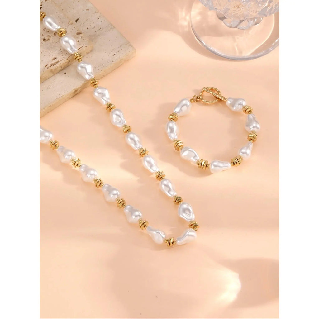 2PC Baroque Pearl Necklace & Bracelet Set