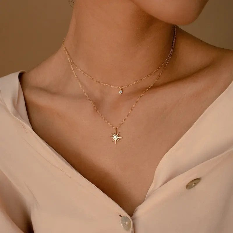 18k Dainty Starburst Necklace Set