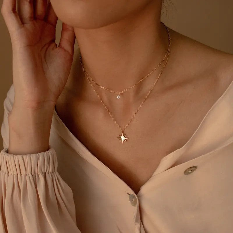18k Dainty Starburst Necklace Set