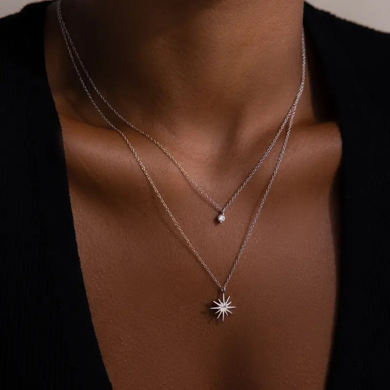 18k Dainty Starburst Necklace Set