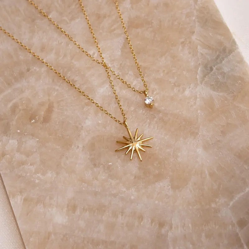 18k Dainty Starburst Necklace Set