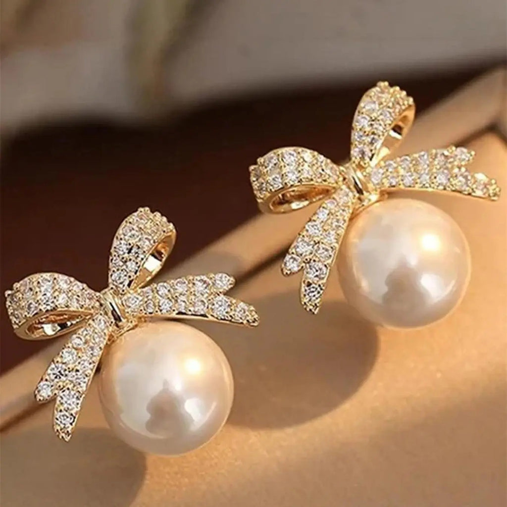 Pearl Bow Drop Earrings