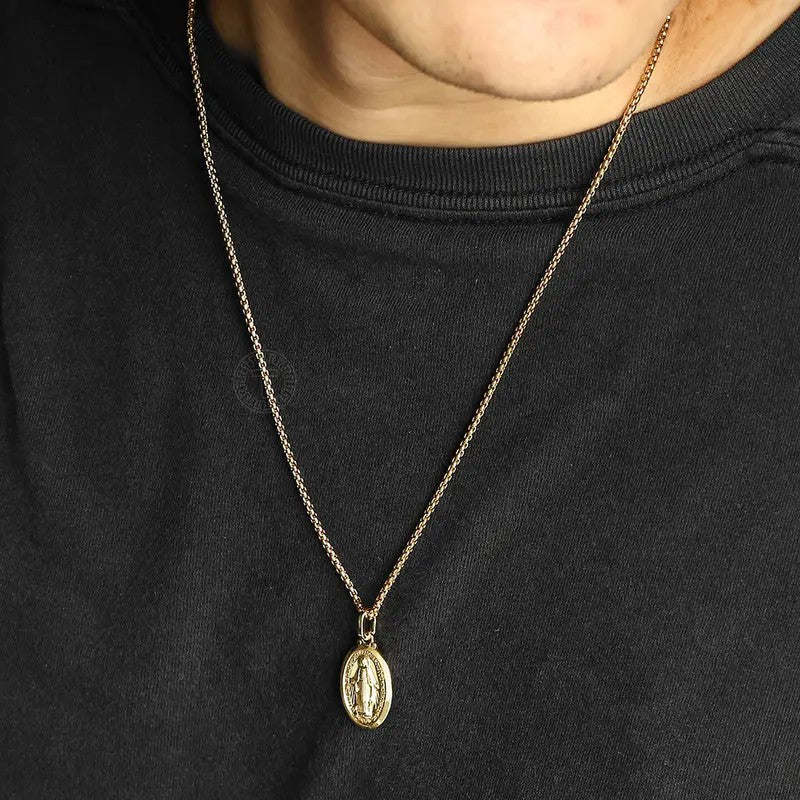 18k Oval Virgin Mary Necklace