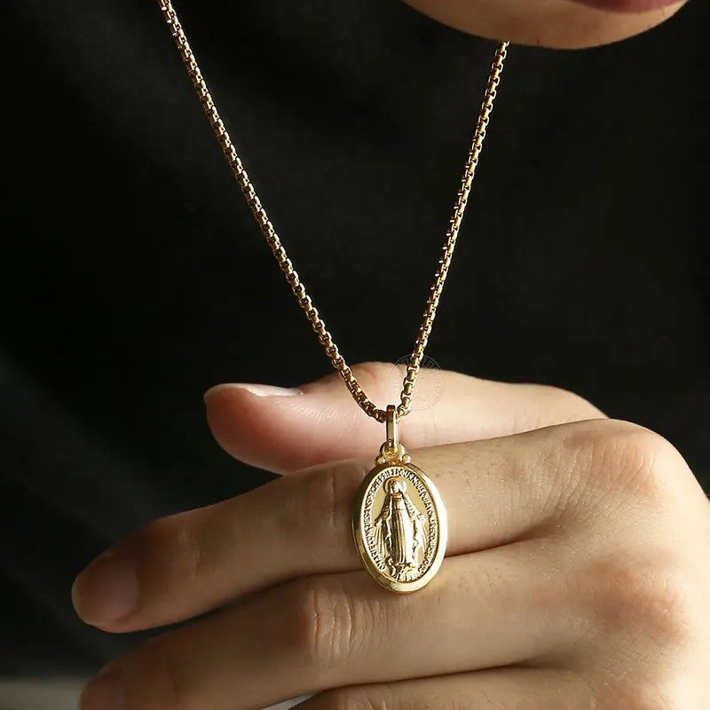 18k Oval Virgin Mary Necklace
