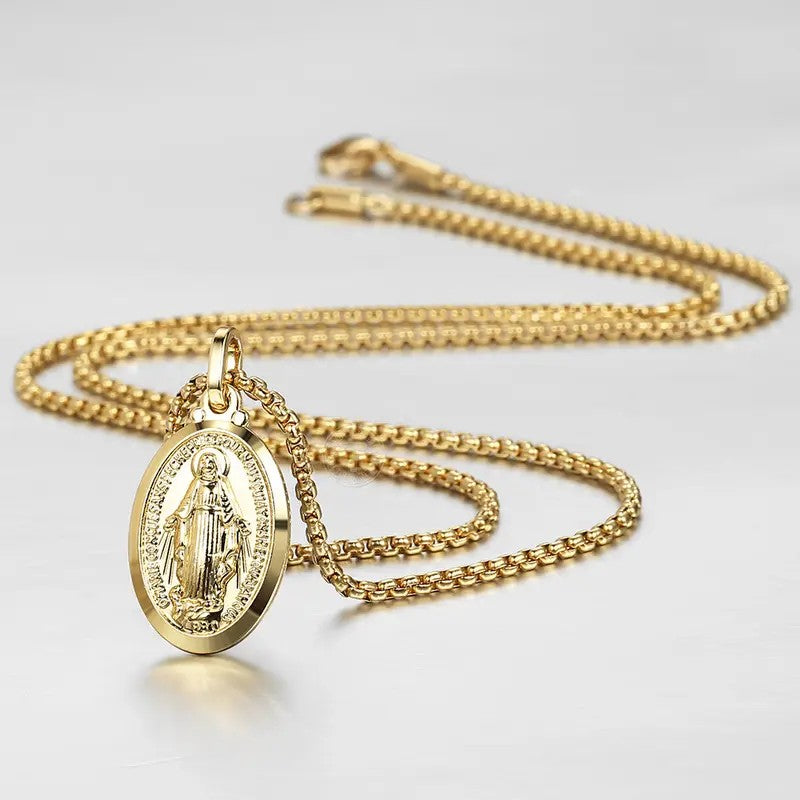 18k Oval Virgin Mary Necklace