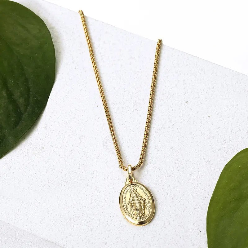18k Oval Virgin Mary Necklace