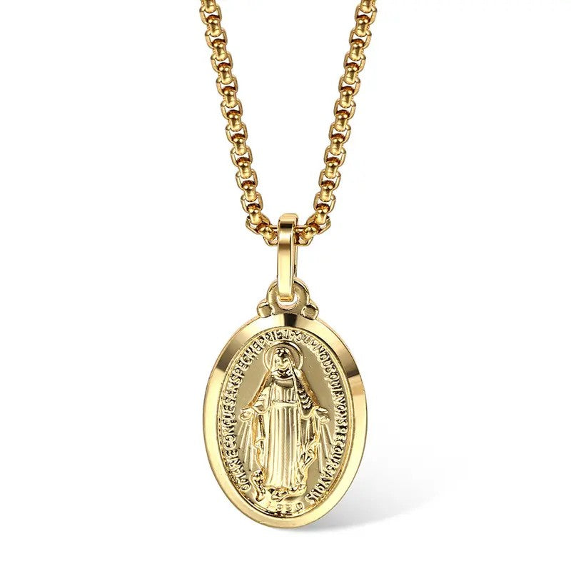 18k Oval Virgin Mary Necklace