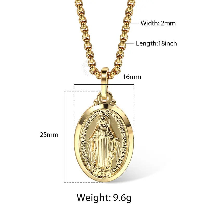 18k Oval Virgin Mary Necklace