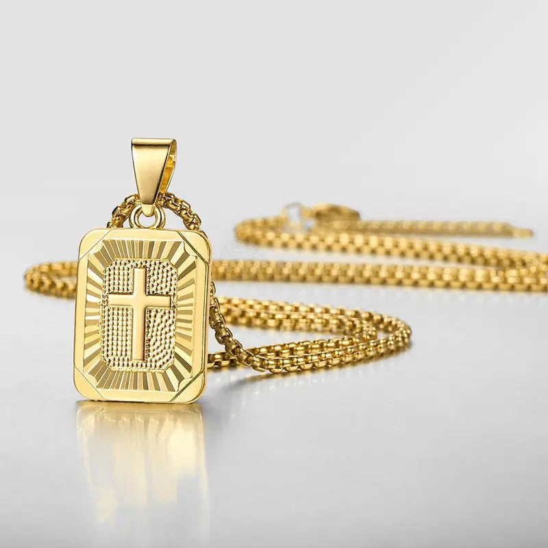 18k Radiant Cross Box Chain Necklace