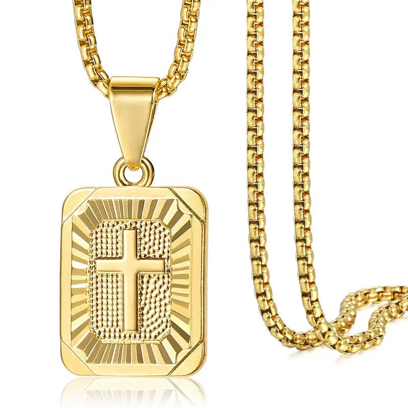 18k Radiant Cross Box Chain Necklace