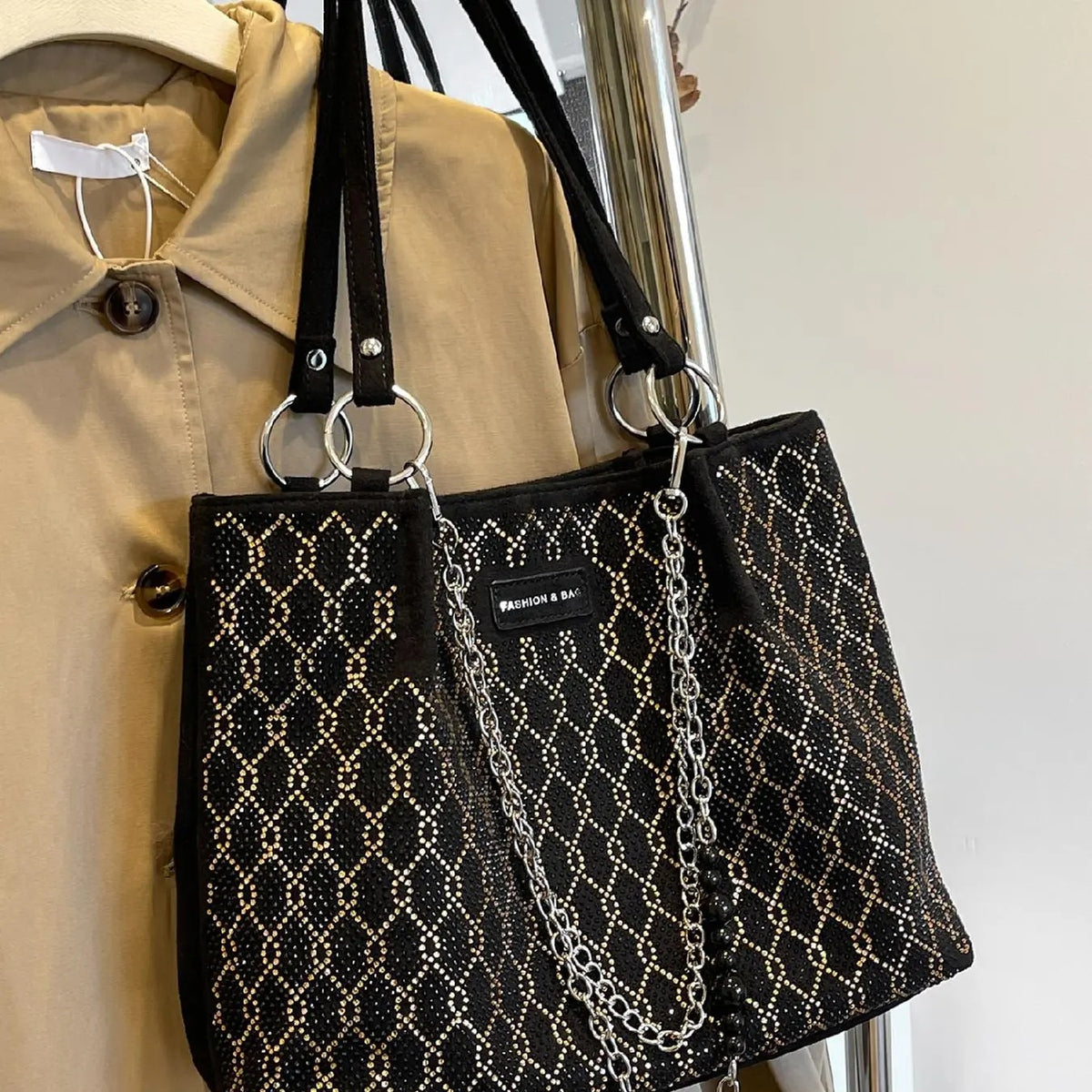 Elegant Zircon Chain Tote