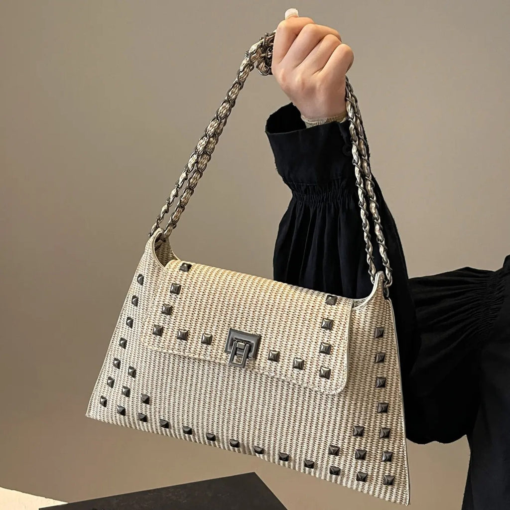 Studded Woven Chain Bag