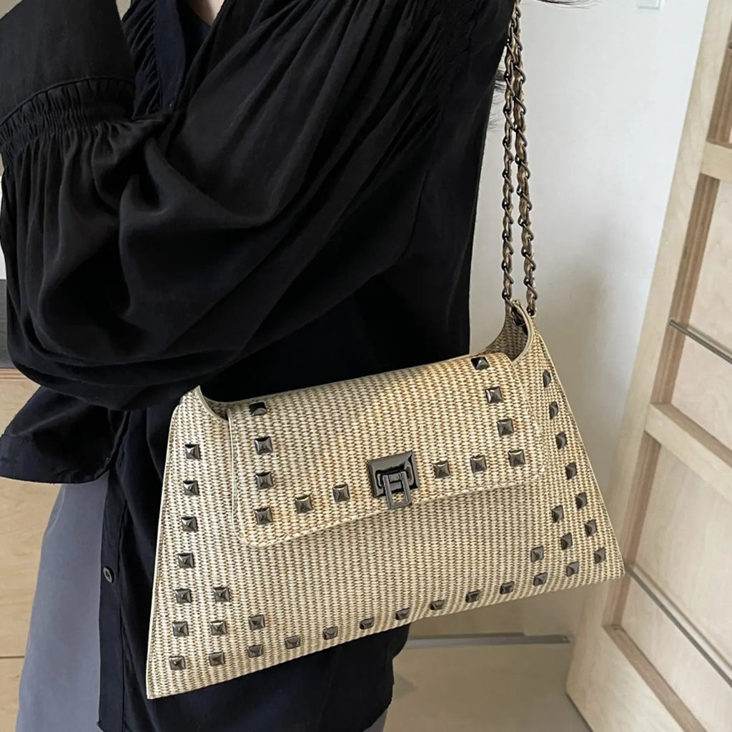 Studded Woven Chain Bag