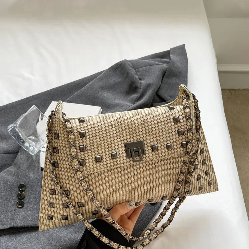 Studded Woven Chain Bag
