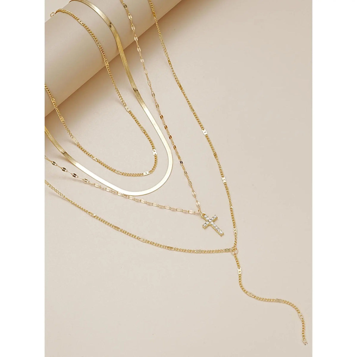 4PC 18k Rhinestone Cross Necklace Set