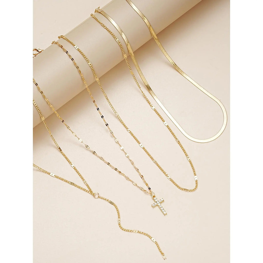 4PC 18k Rhinestone Cross Necklace Set