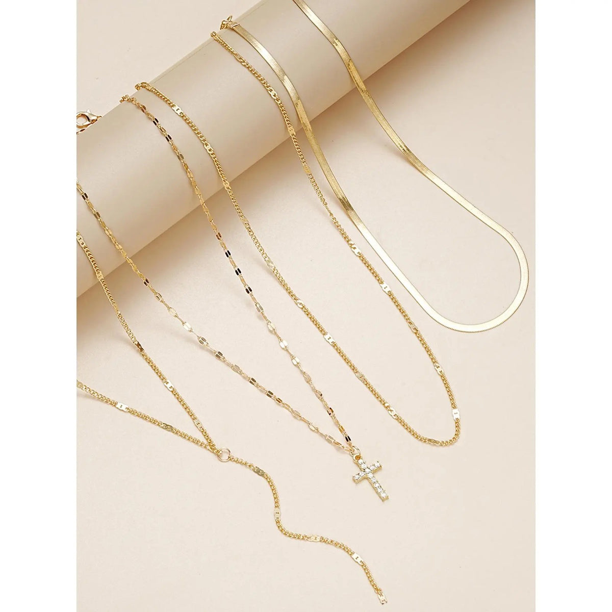 4PC 18k Rhinestone Cross Necklace Set