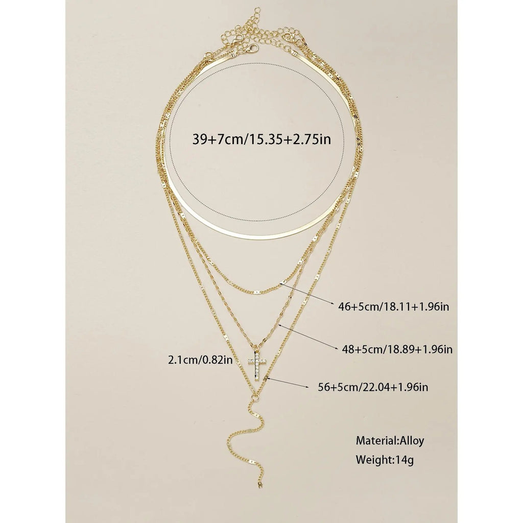 4PC 18k Rhinestone Cross Necklace Set