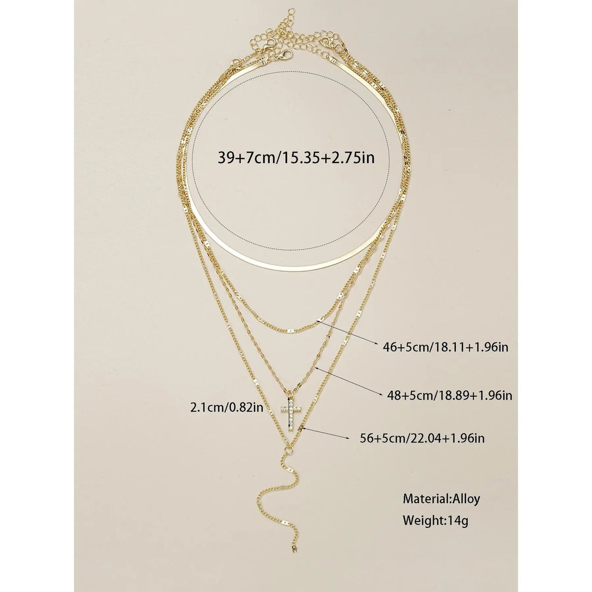 4PC 18k Rhinestone Cross Necklace Set