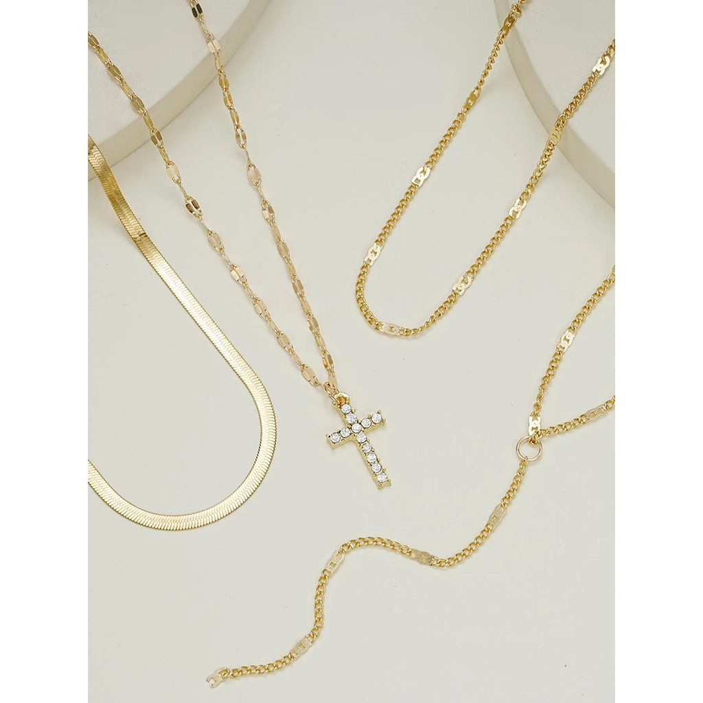 4PC 18k Rhinestone Cross Necklace Set