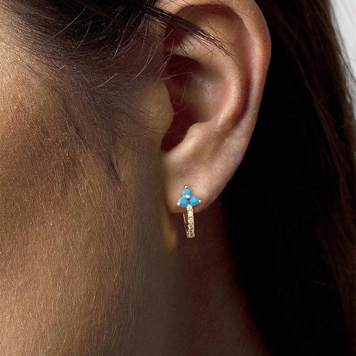 18k Dainty Turquoise Flower Hoops