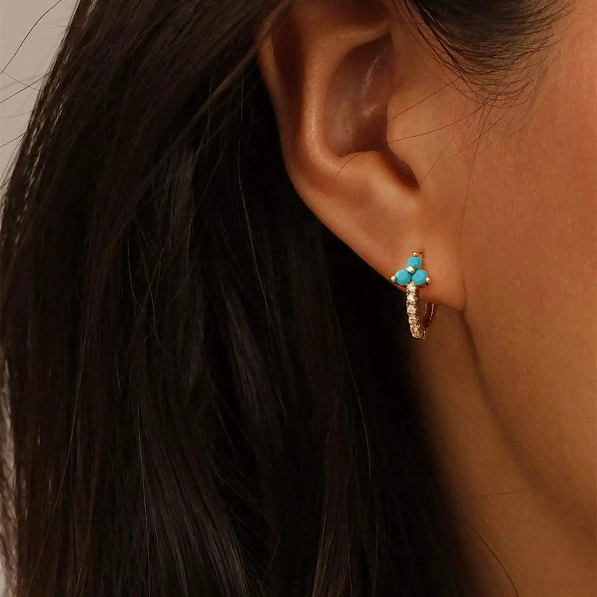 18k Dainty Turquoise Flower Hoops