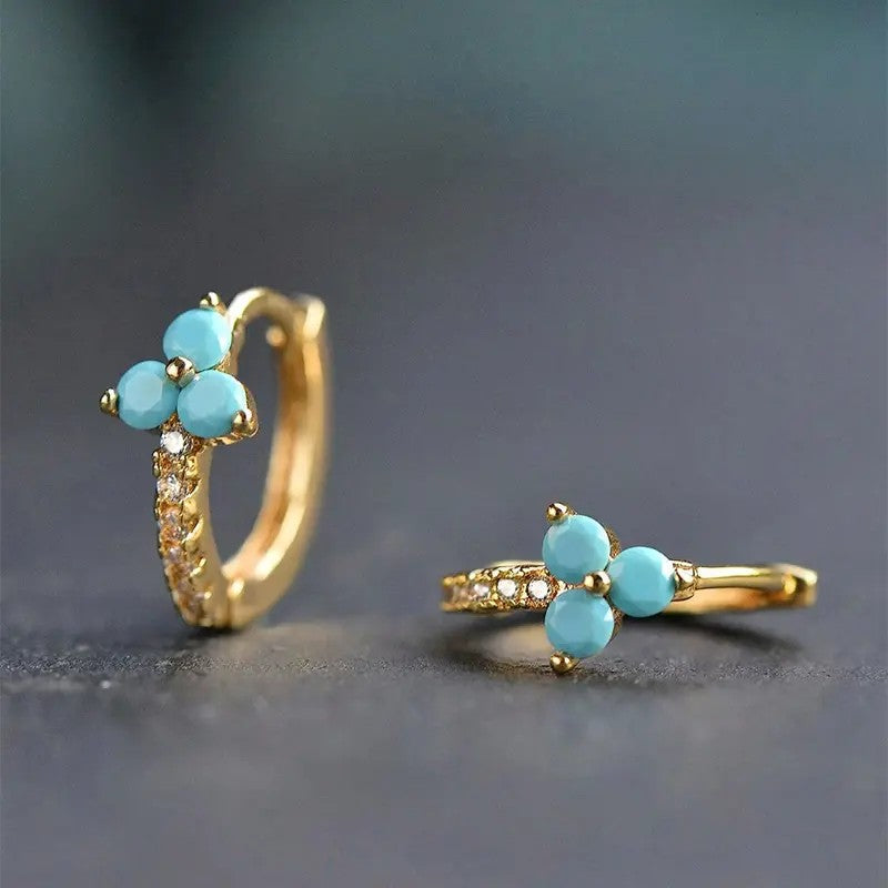 18k Dainty Turquoise Flower Hoops