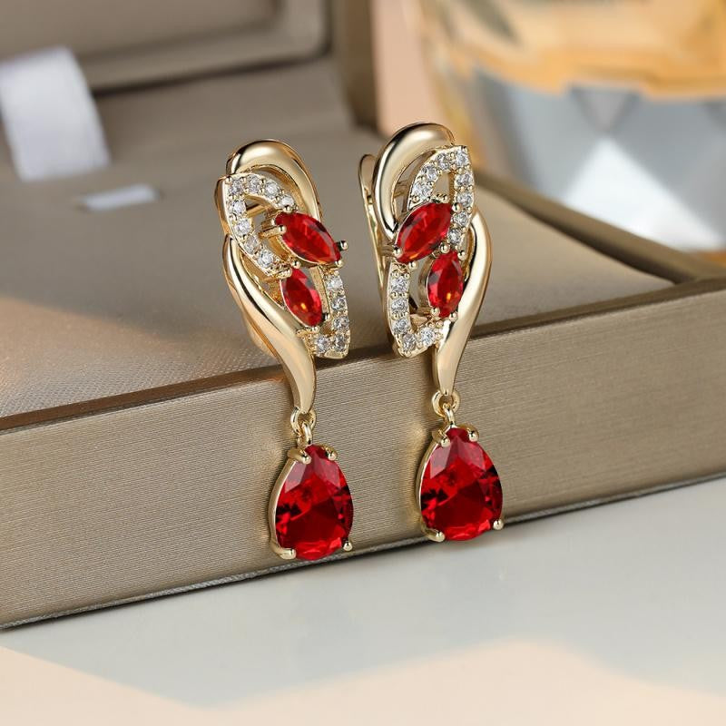 18k Elegant Red Drop Earrings