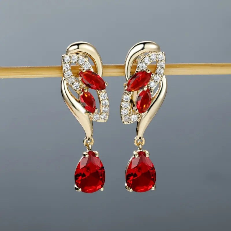 18k Elegant Red Drop Earrings