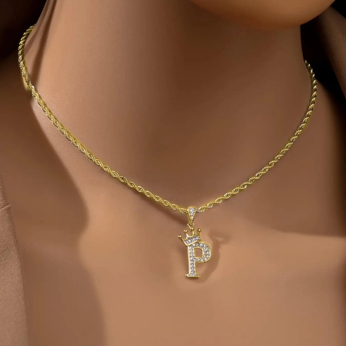 18k Dainty Elegant Crown Initial Necklace