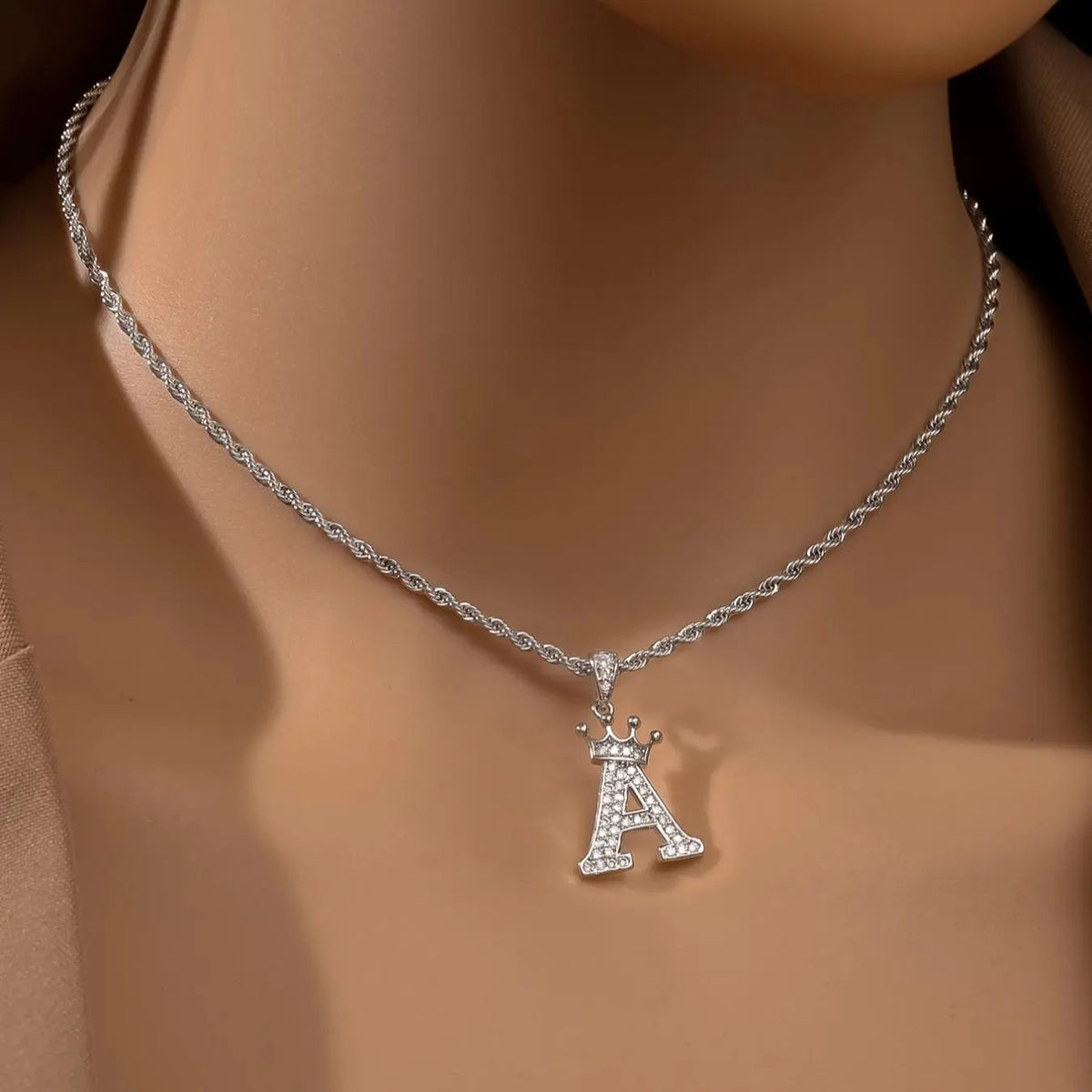 18k Dainty Elegant Crown Initial Necklace