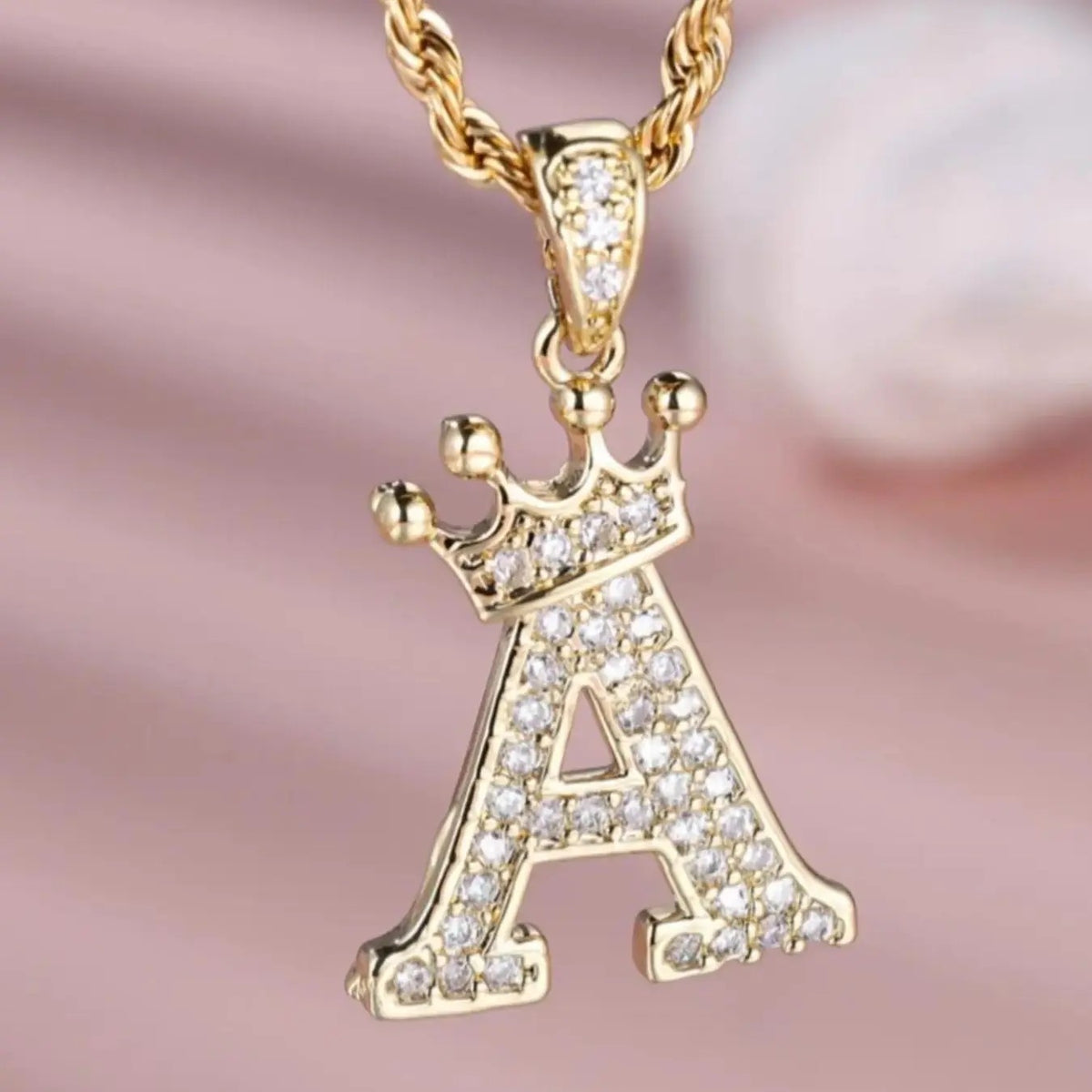 18k Dainty Elegant Crown Initial Necklace