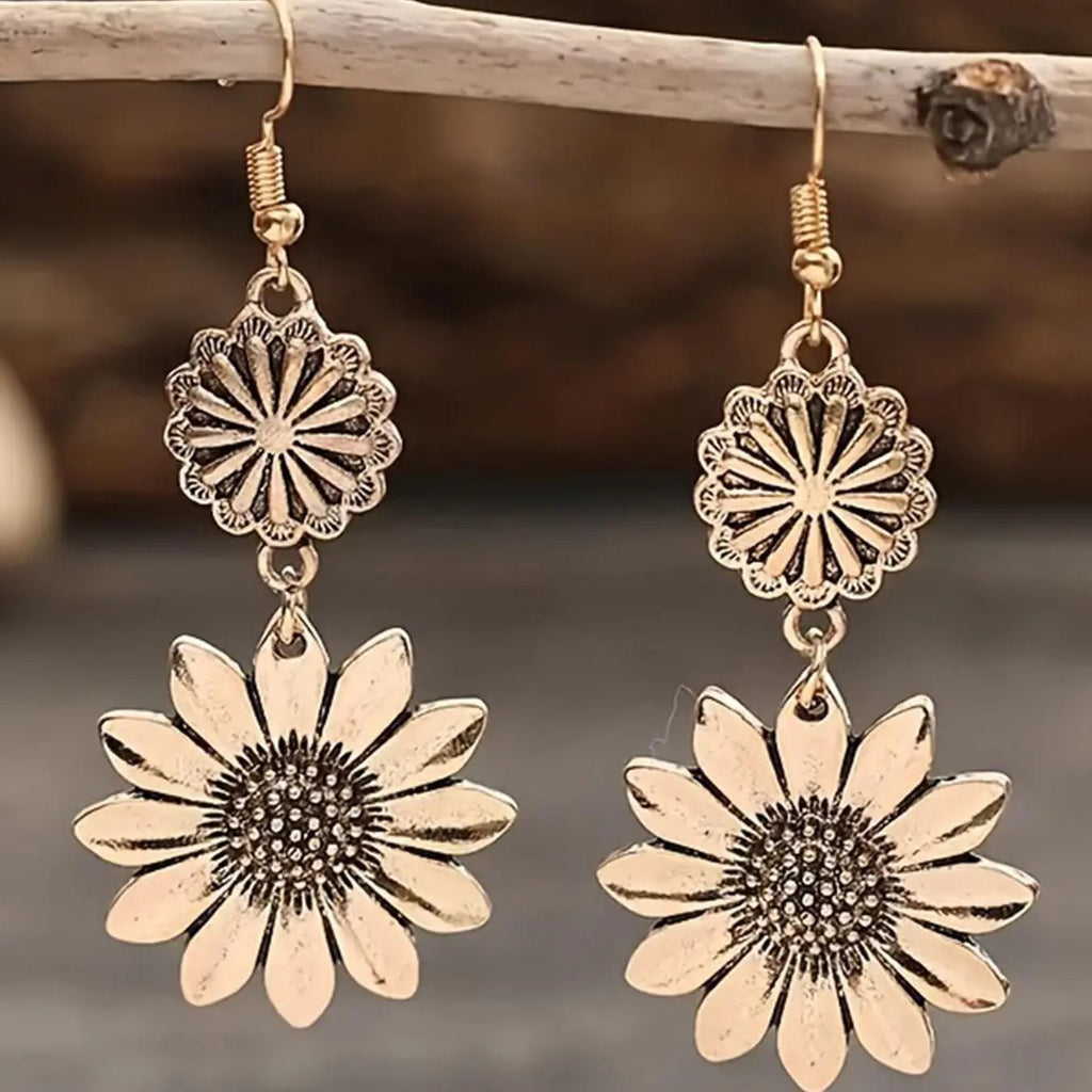 Vintage Sunflower Drop Earrings