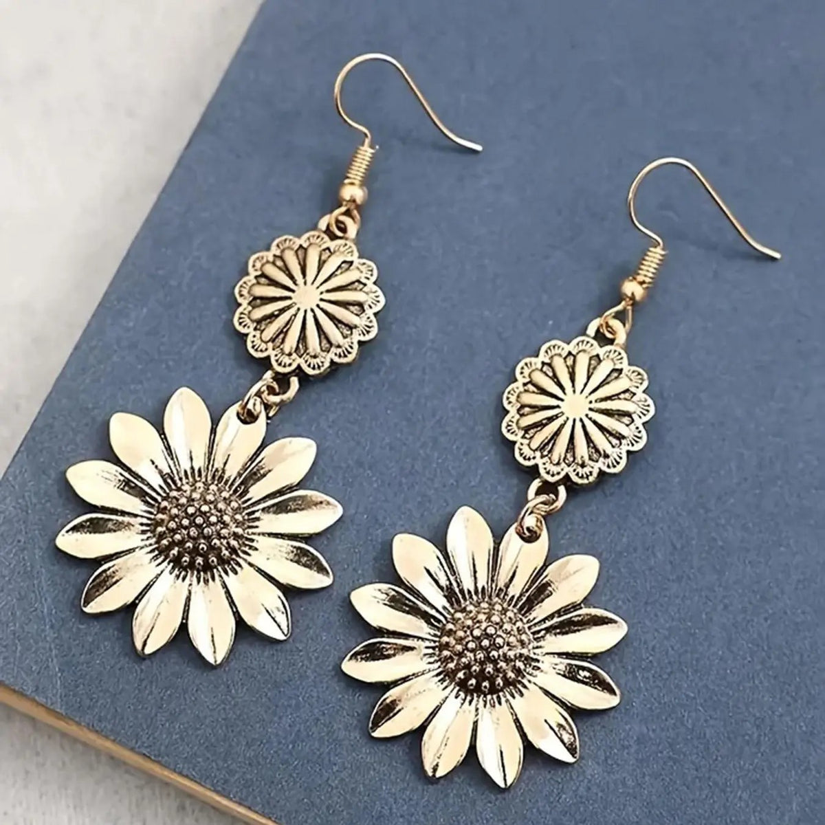 Vintage Sunflower Drop Earrings