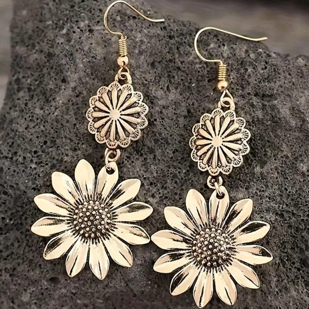 Vintage Sunflower Drop Earrings