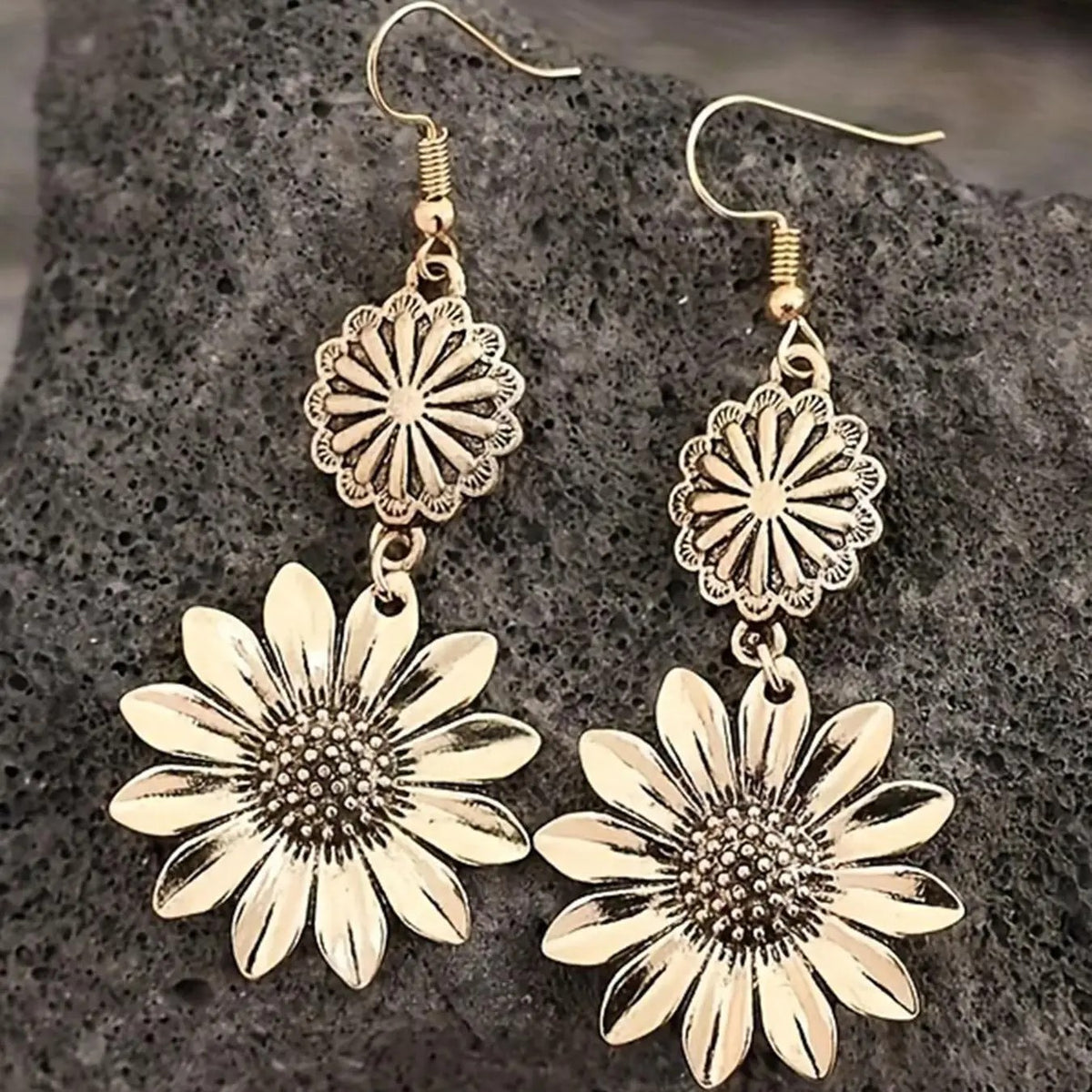 Vintage Sunflower Drop Earrings