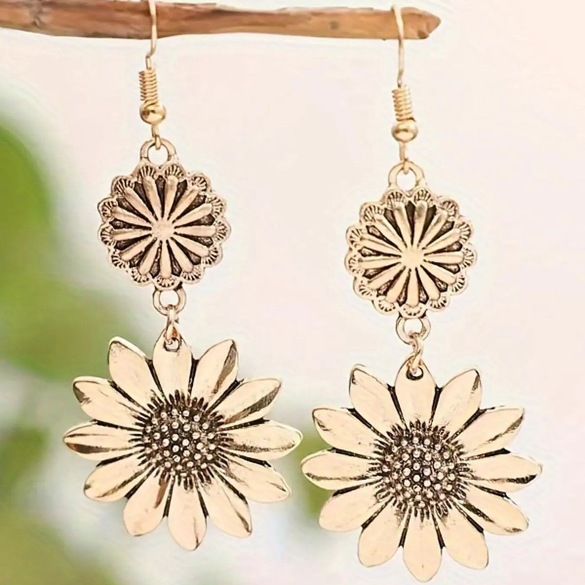 Vintage Sunflower Drop Earrings