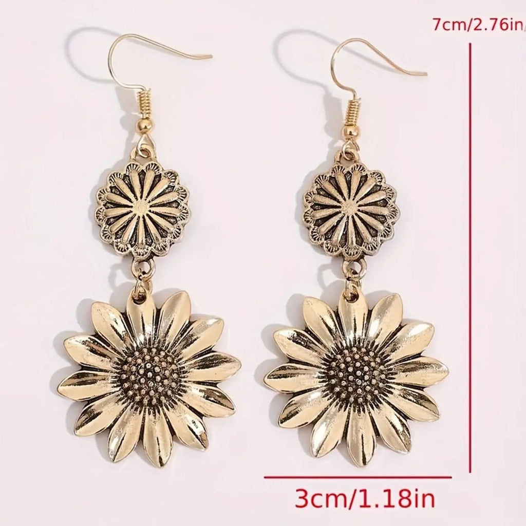 Vintage Sunflower Drop Earrings