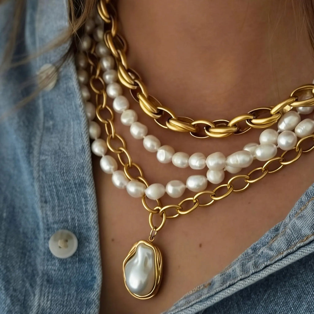 4PC Vintage Pearl Layered Necklace Set