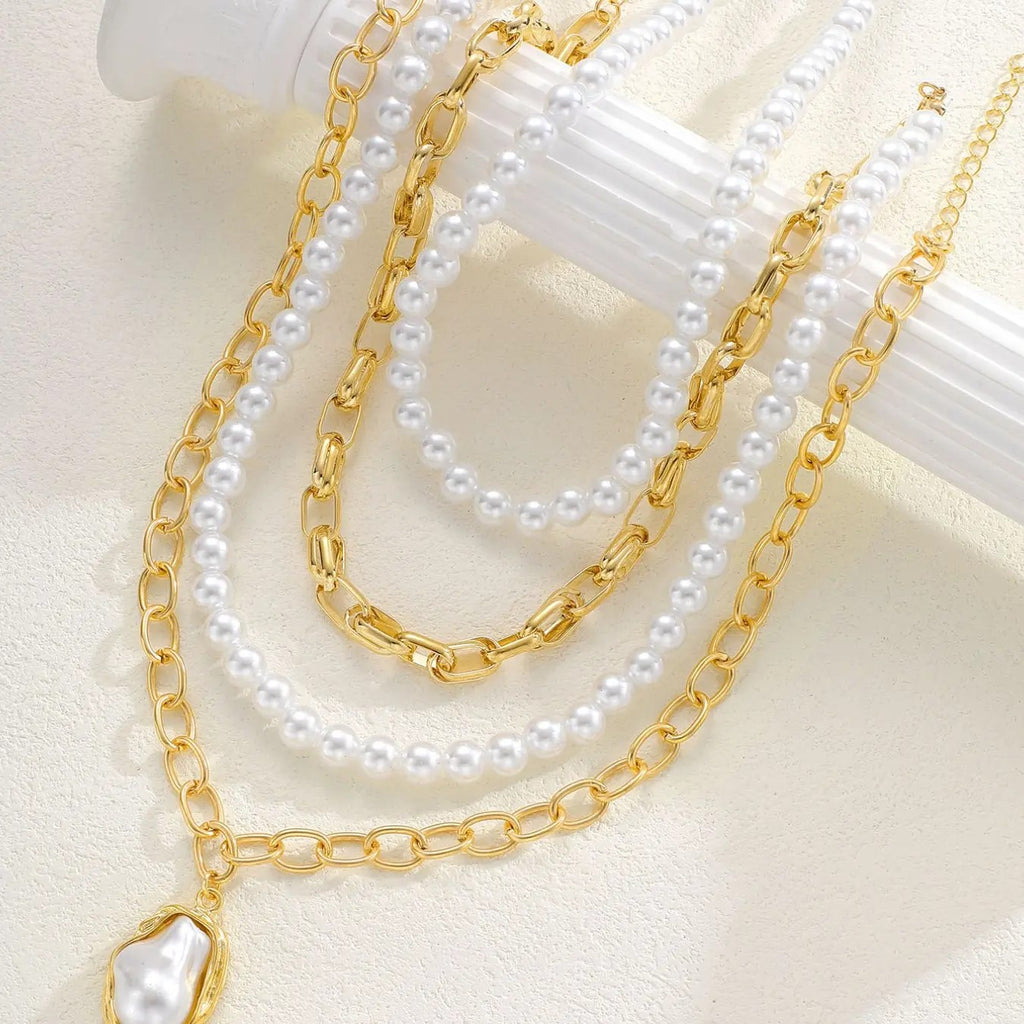 4PC Vintage Pearl Layered Necklace Set