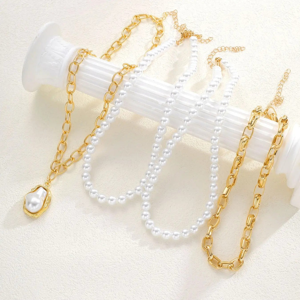 4PC Vintage Pearl Layered Necklace Set