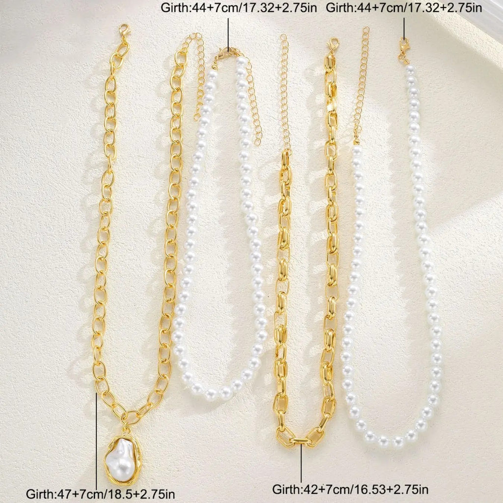 4PC Vintage Pearl Layered Necklace Set