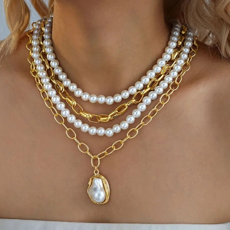 4PC Vintage Pearl Layered Necklace Set