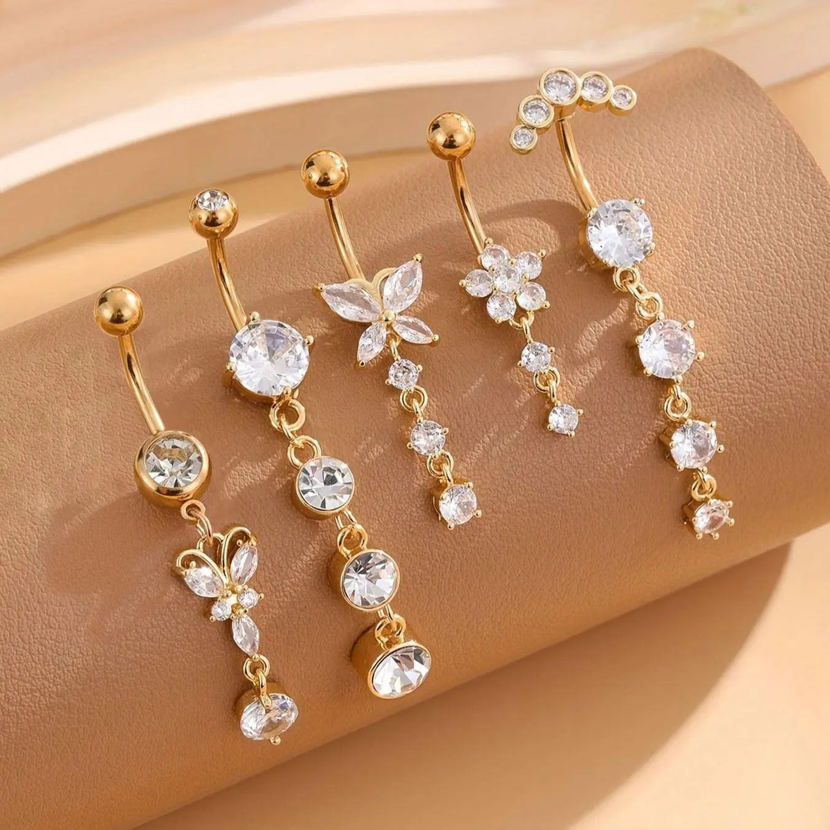 5PC 18k Floral Belly Ring Set