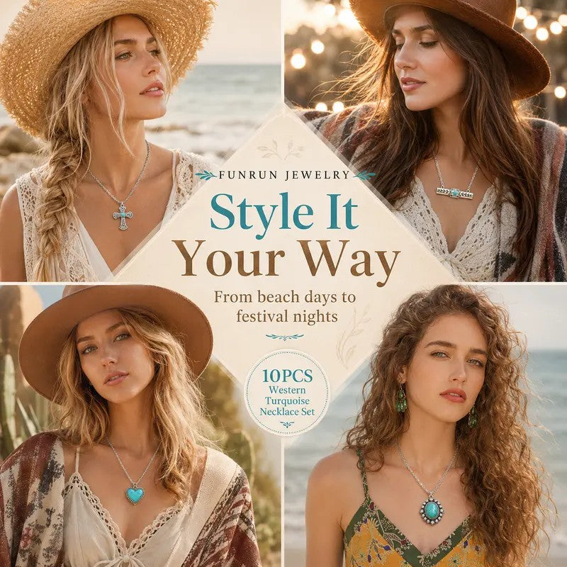 10PC Boho Western Necklace Set
