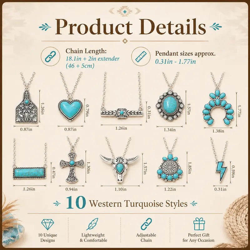 10PC Boho Western Necklace Set